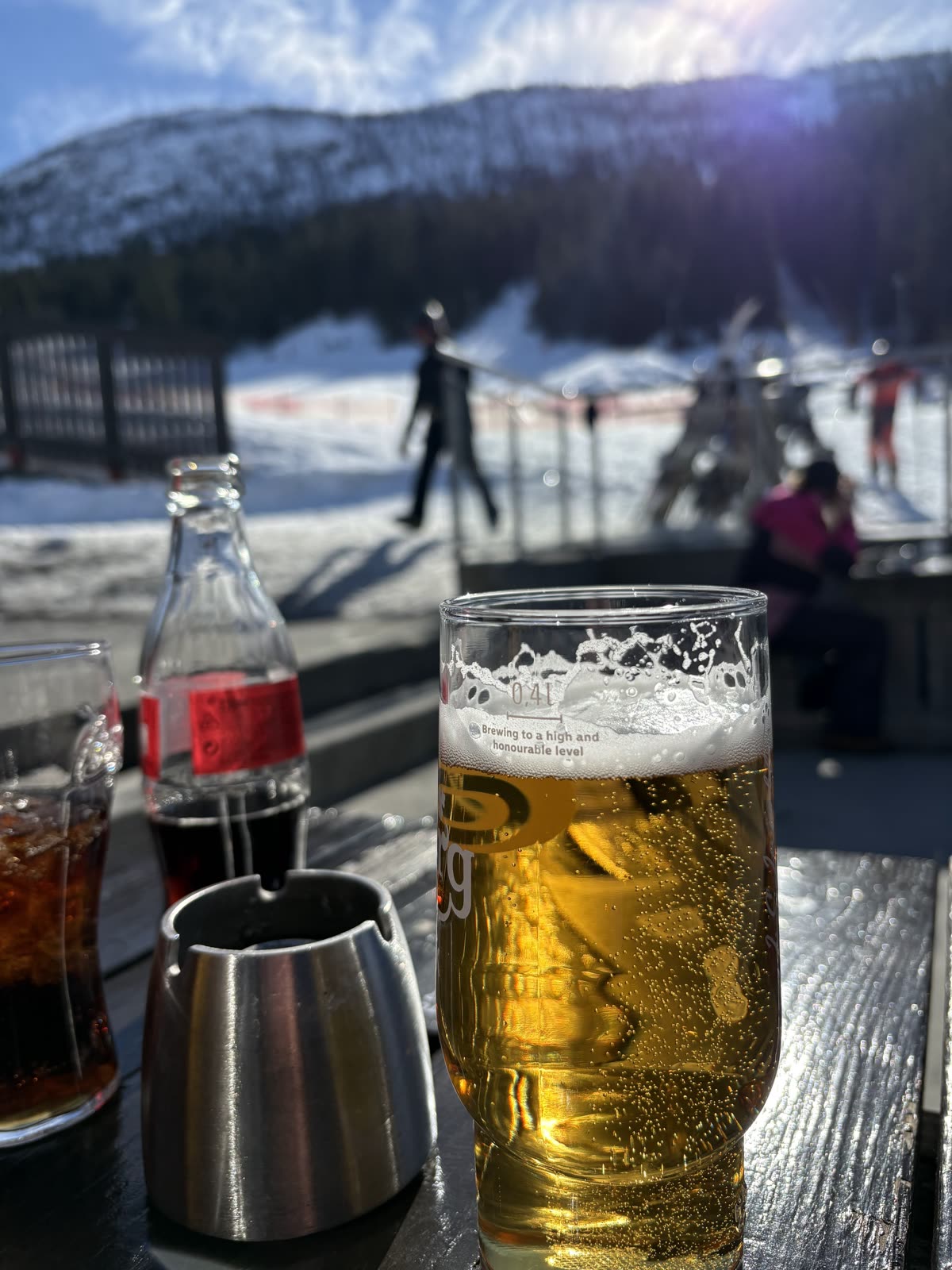 Cold drinks in the sun at the slope-side lodge