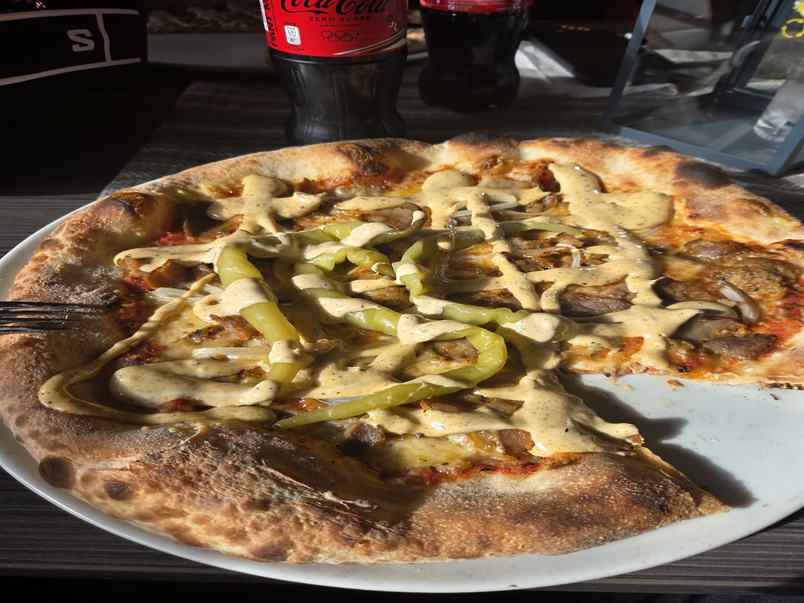 Pizza lunch in the village — fully earned