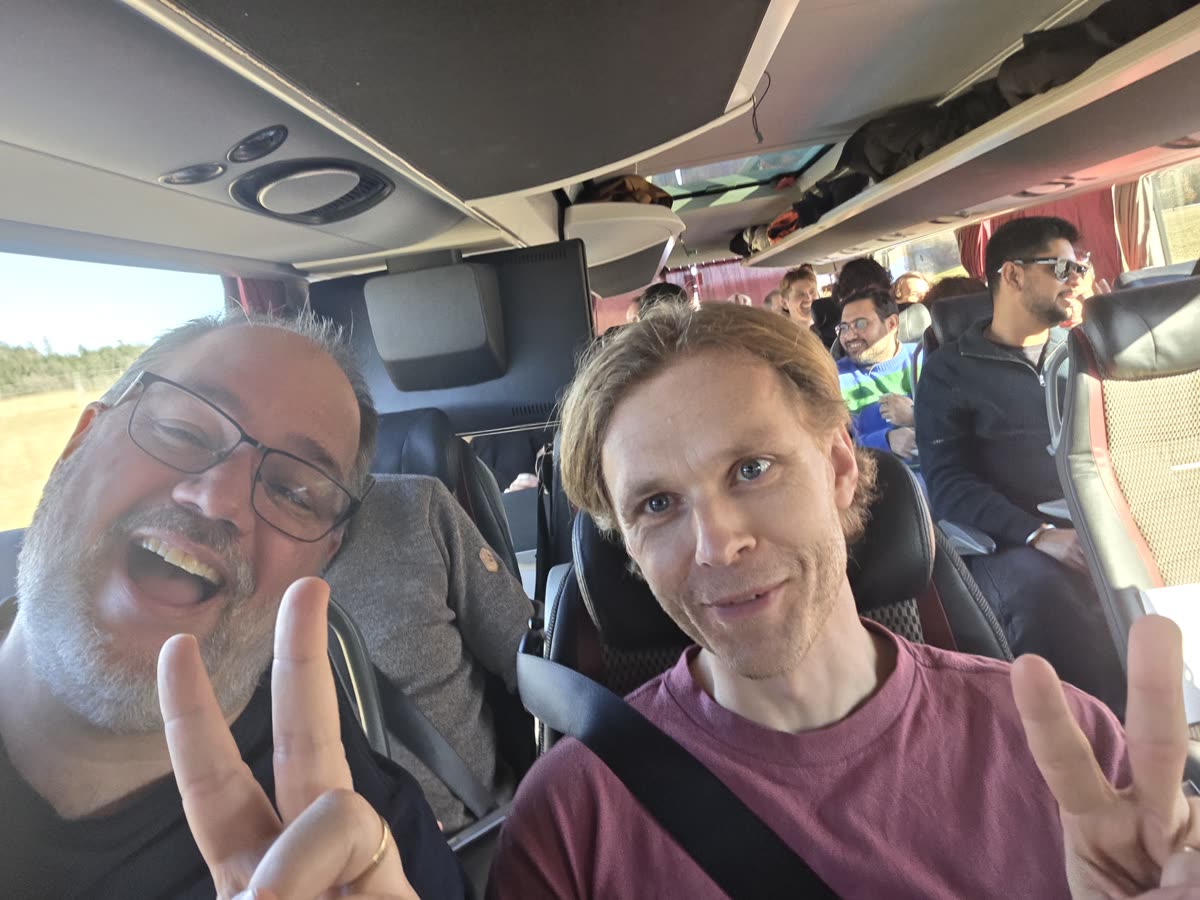 Bus ride selfie — the crew en route
