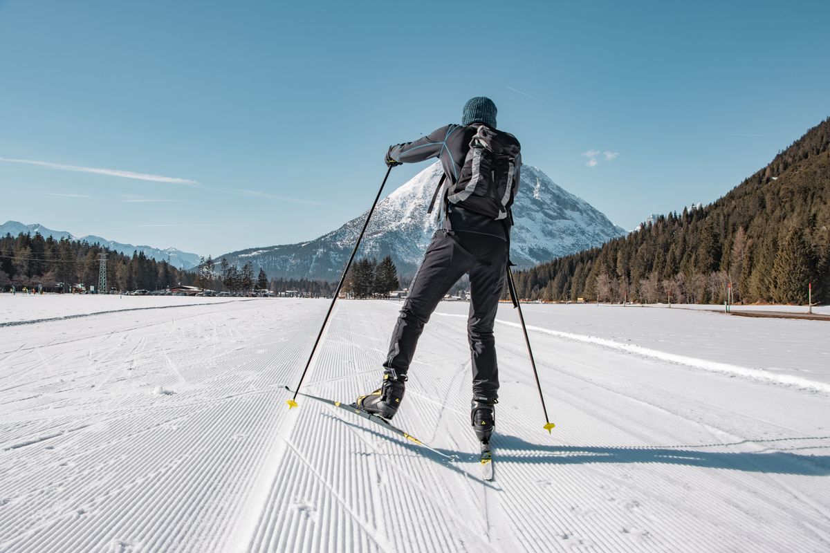 Cross-country skiing through Tirol landscape